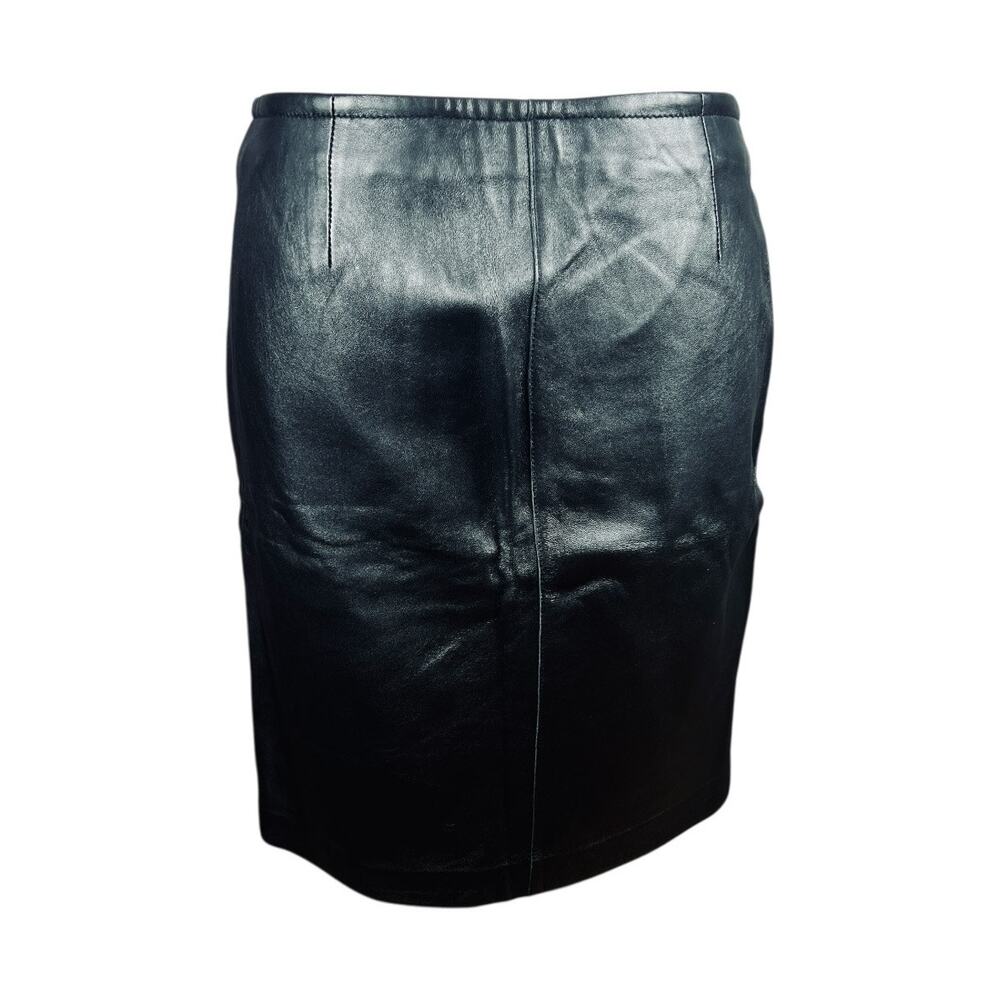 Express Genuine Leather Zip Front Mini Skirt Black 90s Y2K Office Siren Size 3/4 - Picture 3 of 8